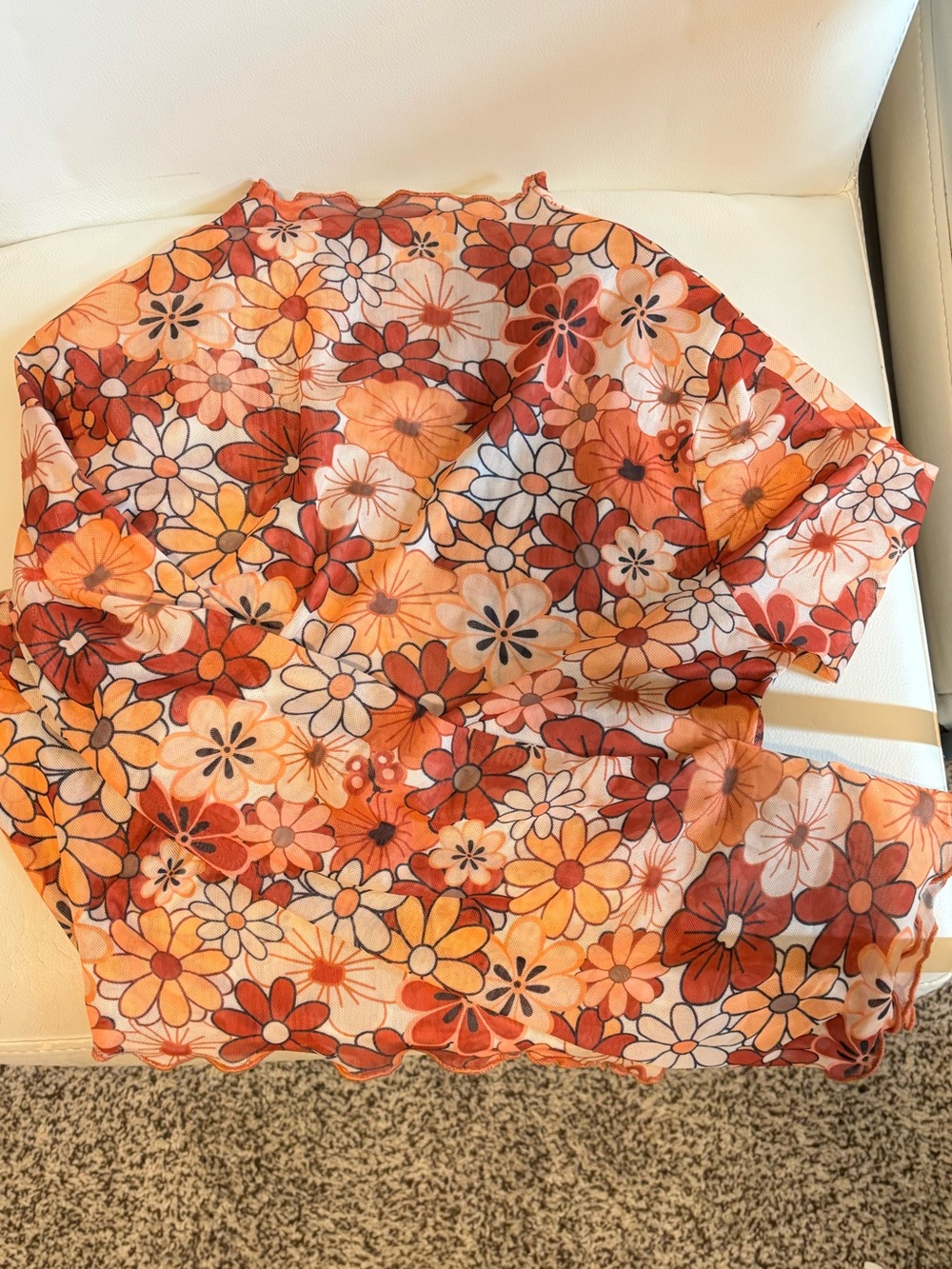 70s Women’s Flower Power Groovy Mesh Bell Sleeve Shirt